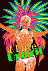 Brazilian carnival woman. Samba Dancer. Vector