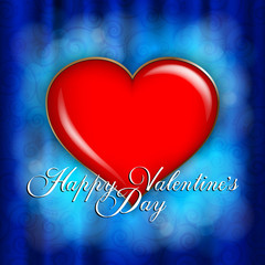 Valentines Day - red heart on blue abstract background