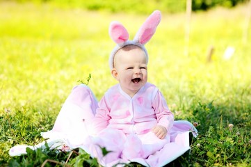 Baby girl in bunny ears