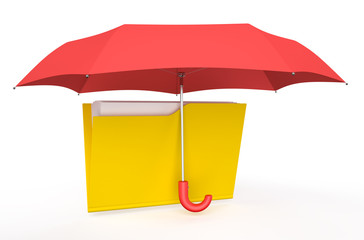folder covered by red umbrella