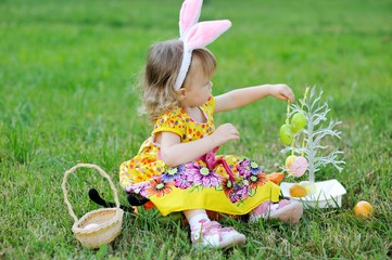 Adorable toddler girl wearing bunny ears