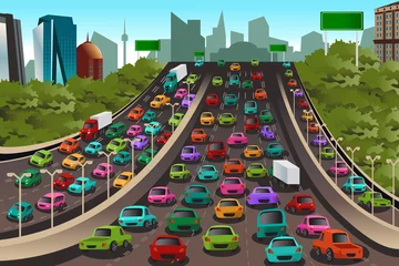 Washable wall murals Cartoon cars Traffic on a highway