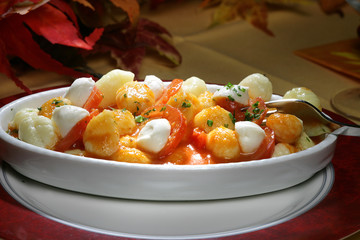 Selbstgemachte Gnocci mit Mozarella und Tomatensauce