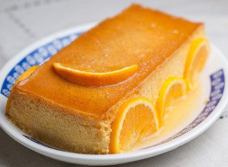 Orange custard in a studio shot.