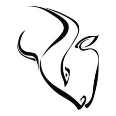 Simple silhouette profile head of a bull isolated on a white bac