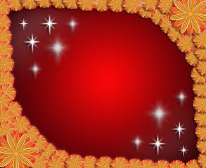 frame from brown flowers on red sparkling background