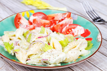 Creamy Pasta Salad with Celery and Red Onion