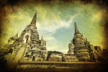 Fototapeta na wymiar antik texturiertes Bild von Wat Phra Si Sanphet in Ayutthaya