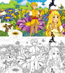 Fototapeta na wymiar Cartoon fairy tale scene - coloring page