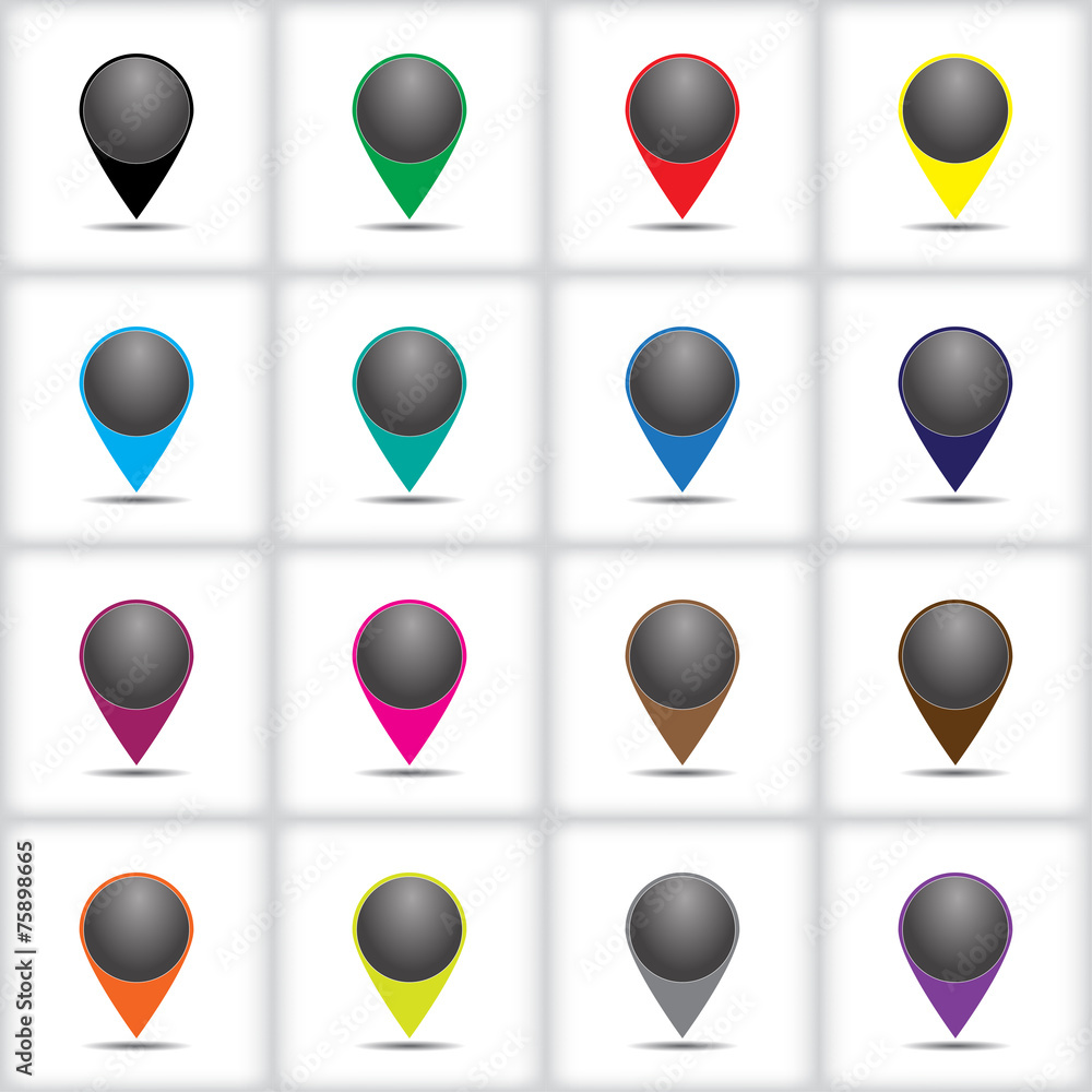 Poster set with icons indicating mark with shadow