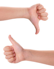 children's hands showing thumb up and down