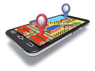 Mobile phone navigator with dimensional map.