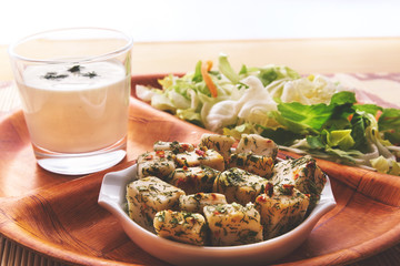 Healthy diet salad bowl with cheese