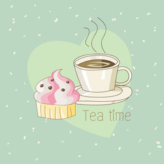Tea time- cupcake and a cup of tea