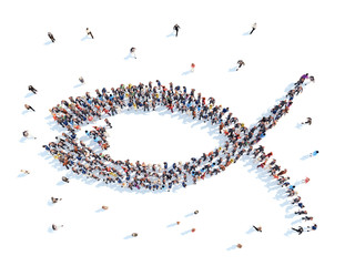 People in the form of a fish.