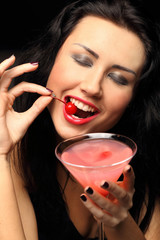 Woman and cherry cocktail - 75901264