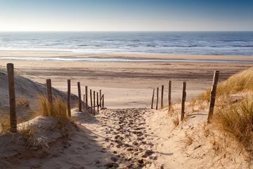 Peel and stick wall murals North sea, Netherlands sand path to North sea at sunset