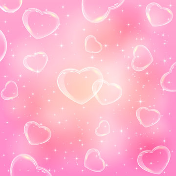 Transparent hearts on pink background