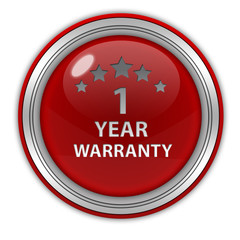 One year warranty circular icon on white background