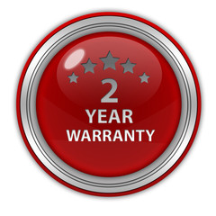 Two year warranty circular icon on white background