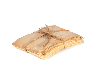 Stack of old paper on white background