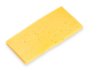 Slice of cheese on white background