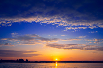 Amazing sunset over lake