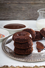 Stack of homemade baked chocolate donuts