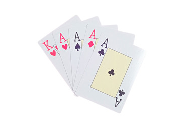 Hand of poker of aces isolated on white background