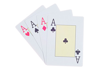 Four aces poker cards isolated on white background