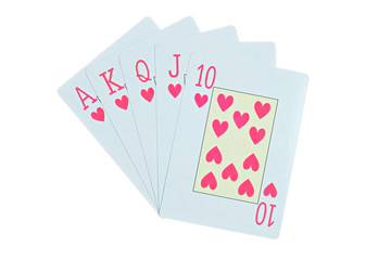 Hand of royal flush isolated on white background