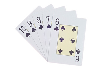 Hand of straight  flush isolated on white background