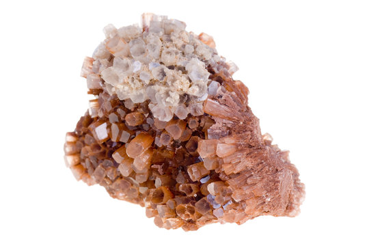 Cluster of twinned aragonite on a white background