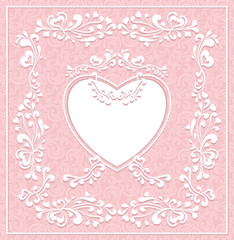Vintage frame with heart on seamless pattern