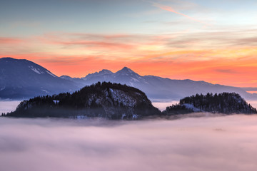 Hills rising above the fog with Kamnik-Savinja Alp