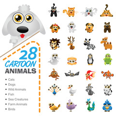 Big set of various cartoon animals and birds
