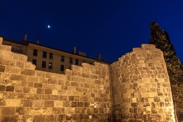 Night view of Roman walls in Zaragoza