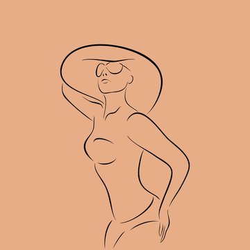 woman wearing hat sunglasses line art clip art preview