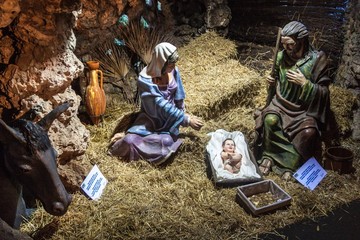 Figures representing Christmas nativity scene