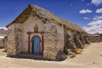 Beautiful Parinacota village church exterior circa Putre, Chile.