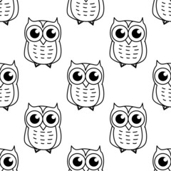 Doodle owl seamless pattern