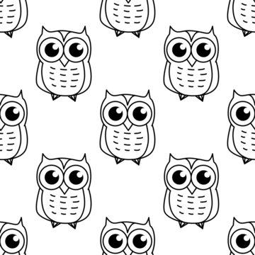 Doodle owl seamless pattern