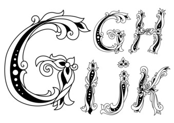 Naklejka premium Letters G, H, I, J and K in retro floral style