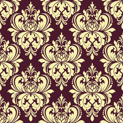 Purple and yellow floral damask seamless pattern