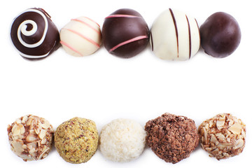 Chocolate truffles lines isolated on white background