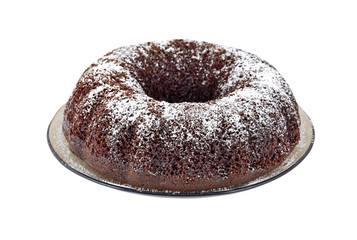 Chocolate biscuit cake, isolated on white background