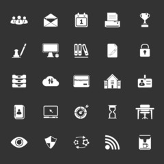 Business management icons on gray background