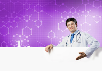 Doctor with banner