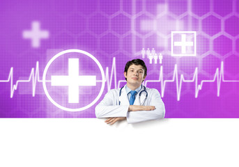 Doctor with banner