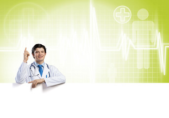Doctor with banner